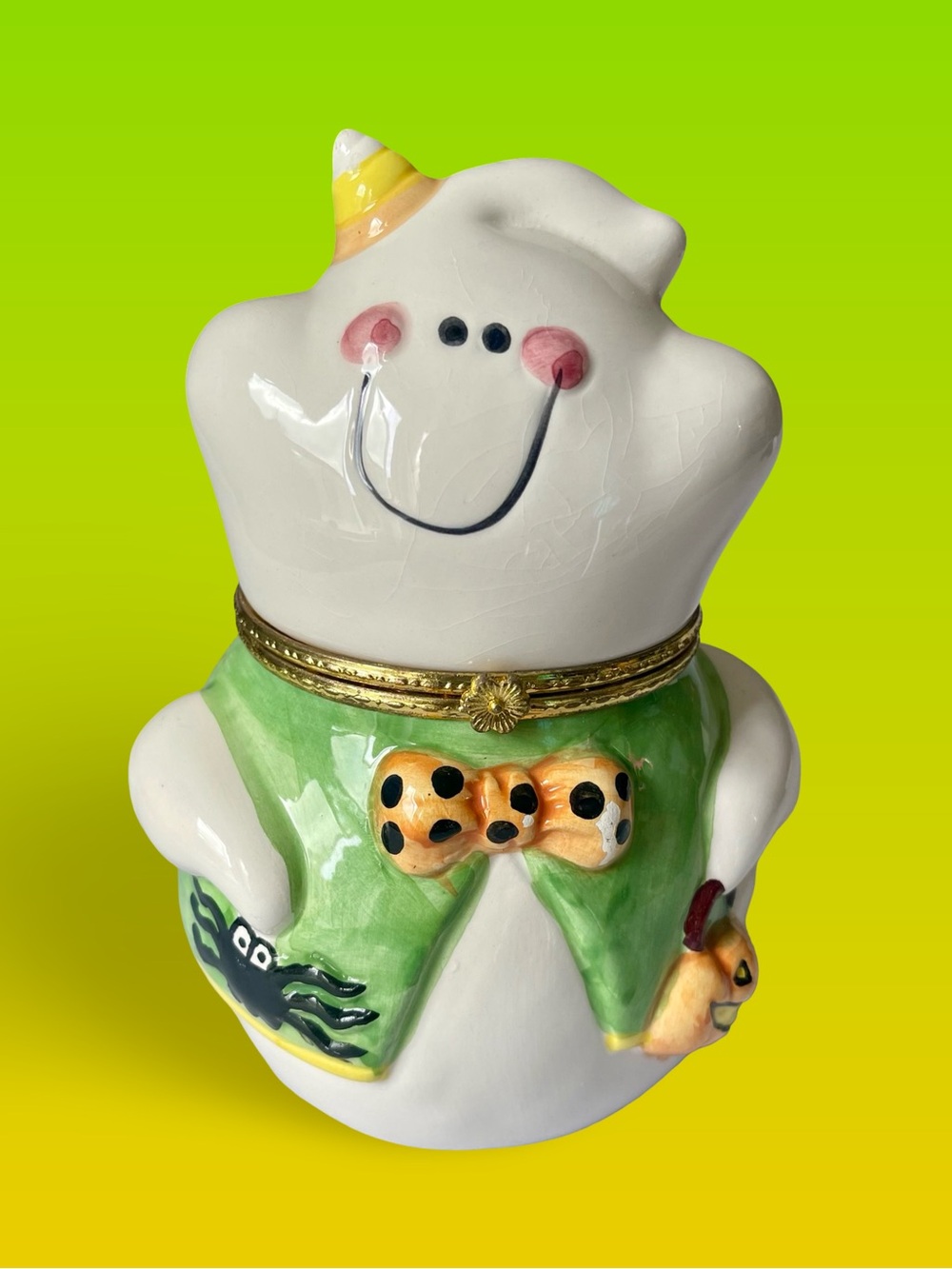1999 WCL Ceramic Ghost Hinged Trinket Box Halloween Decor, Candy Corn, Spider